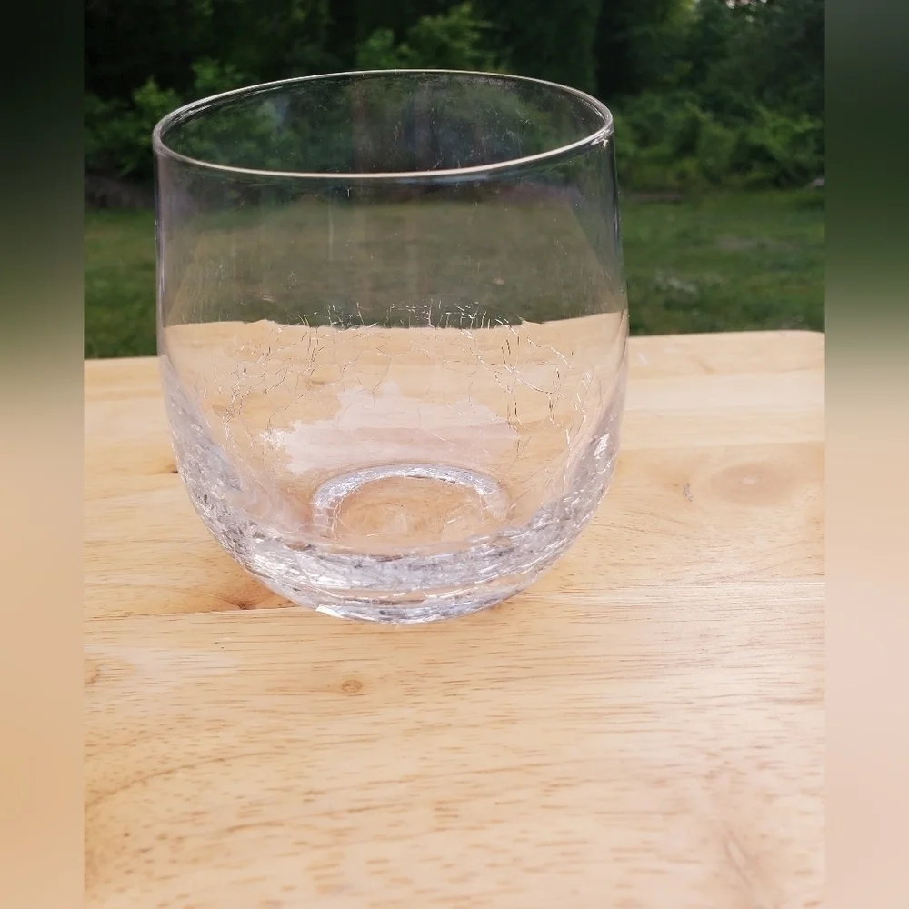 Pier 1 Angled Rim Crackle Stemless Blown clear Glass Cup‎